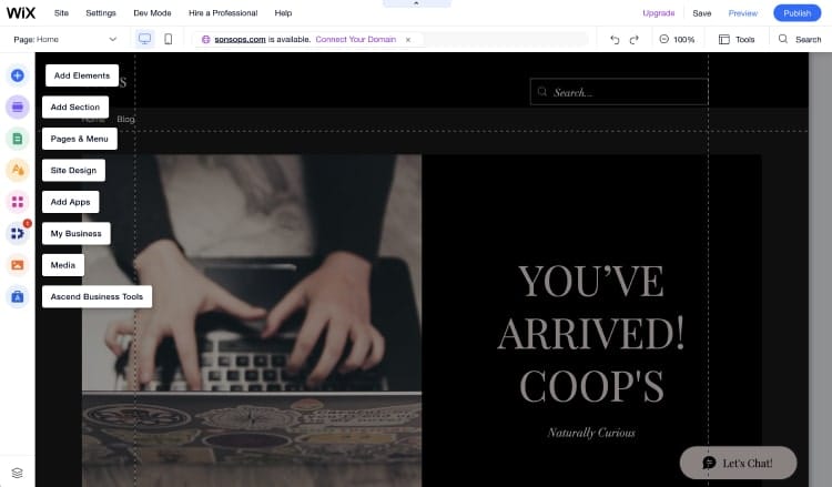 Opening the website editor on Wix